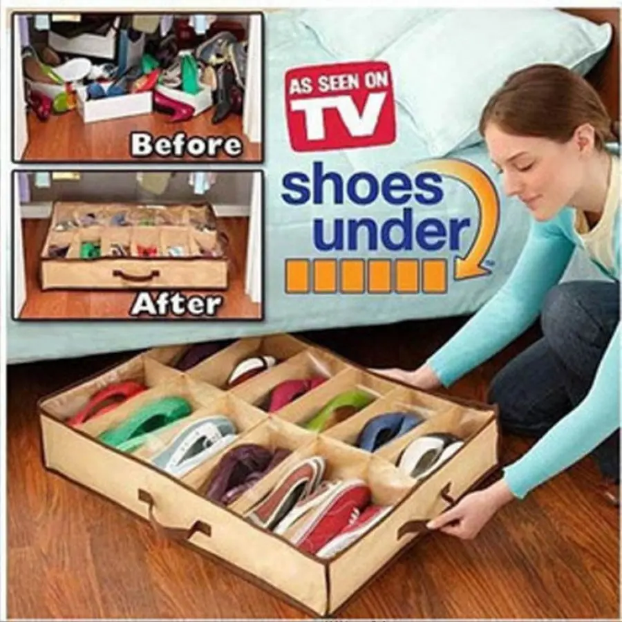 Under Bed Storage Organizer Shoe Storage Rack Under Bed Shoe Organizer Clothes Storage Bag Foldable Bed Storage Box Dustproof Blanket Storage Closet Organizer Space Saving Washable Under Bed Container Fabric Compartments Foldable Storage Bins