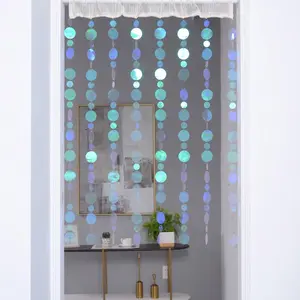 1pc Laser Colorful Sequins Valentine's Day Christmas Decoration Round Sequins Door Curtain Hanging Screen Entrance Curtain
