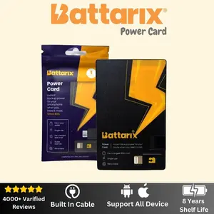 Battarix Power Card - Rechargeable Battery for Smartphone & All Device - USB Battery Replacement - Support All Device Connectivity