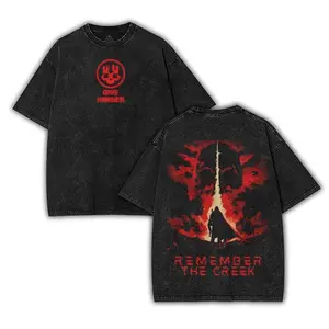 Helldivers 2 'Remember the Creek' Game Washed Tshirt 2 Sided Cotton Oversize unisex Black game merch graphic tee Fabric Menswear Tops clothing merch