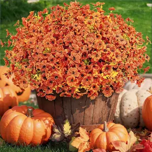20 Bundles Artificial Fall Flowers for Outdoors, UV Resistant Faux Mums for Outdoor Planters, Realistic Fall Plants for Harvest Patio Farmhouse Home Decor Front Door Porch,Orange