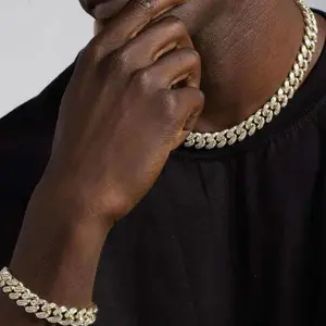 GLD Iced Diamond Cuban Chain + Bracelet Bundle Set in Yellow Gold - 12mm, CZ Stones, 20" Chain + 8" Bracelet Lifetime Guarantee