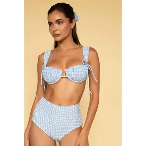 Peri Micro Gingham Added Coverage High Rise Bikini Bottom