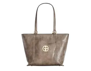 Giani Bernini Womens Faux Leather Shopper Tote Handbag Gray Large