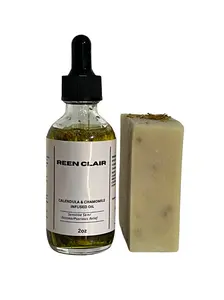 Calendula and Chamomile Infused Oil and Soap for Sensitive Skin, Eczema Psoriasis Relief- COMBO Set