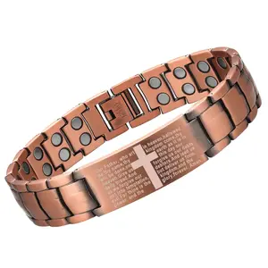 Men's Cross Magnetic Link Bracelet, Adjustable Wristband, Prayer Engraved Design, Stylish Daily Jewelry, Perfect Gift for Men