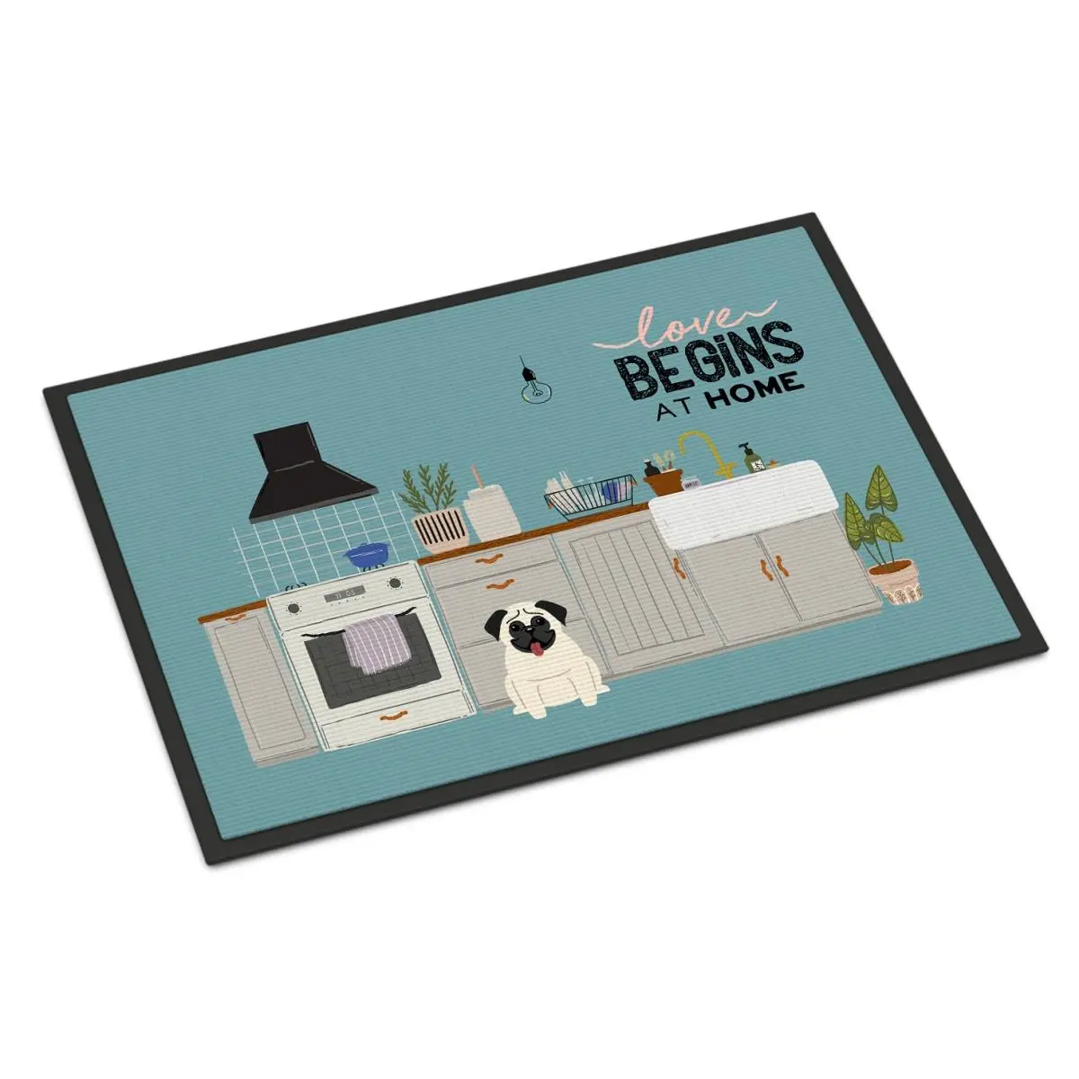 Carolines Treasures Print Cream Pug Kitchen Scene Cartoon Pattern Rug, 18"x27" Durable Fade-Resistant Home Decor Rug for Indoor-Outdoor Use