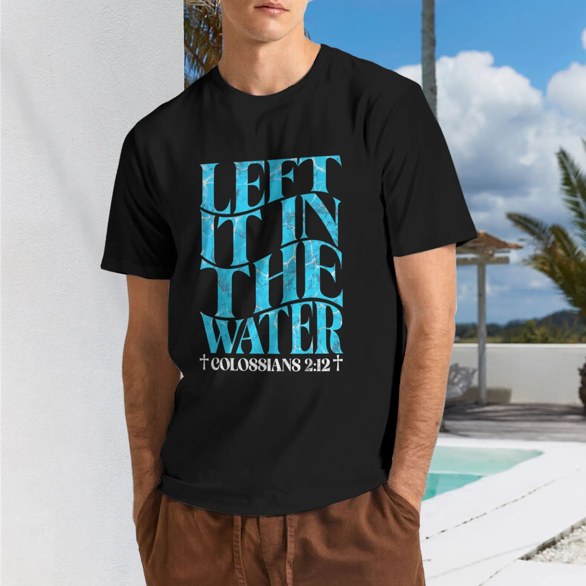 Left It In The Water Christian Baptism Baptized Church T-Shirt - Soft Cotton Crew Neck Tee with Baptismal Design, Unisex for Men & Women, Religious Themed Apparel for Church Events, Baptism Gifts, Casual Wear
