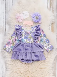 Floral Ruffle Velvet Bubble Romper