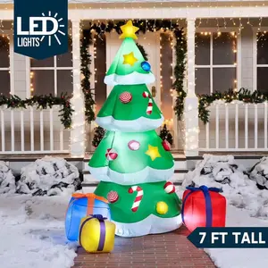 7ft Inflatable Christmas Tree with Presents LED Lights Green Decorations for Festive Season
