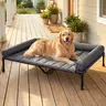 Veehoo Orthopedic Elevated Outdoor Pet Bed - 42"x30"x7", 110 lbs Capacity, Classic Plain Design, Joint & Calming Support, Soft Bolster, Teslin Mesh, Waterproof Mat, Stable Steel Frame, Chew Resistant, Hose-Off Clean, Washable Cover for Healthy Deep Sleep