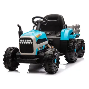 Ride on Tractor with Trailer,24V Battery Powered Electric Tractor Toy, 200w*2motor 1.86-4.97MPH/Remote Control,electric car for kids,Three speed adjustable,USB,MP3 ,Bluetooth,LED light, safety belt,Birthday/christmas Gift For Child,Blue mini tractor
