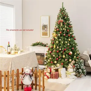 7.5ft Artificial Christmas Tree Premium Unlit PVC Hinged Spruce Full 1346 Branch Tips Sturdy Metal Stand Easy Assembly Festival Decoration Plastic