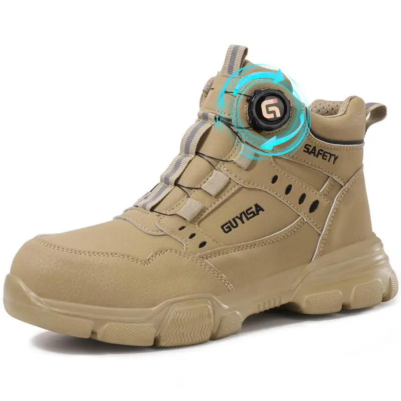 GUYISA high-top steel toe men’s work boots, puncture-resistant midsole, rubber and plastic outsole, microfiber upper—safety boots for light construction
