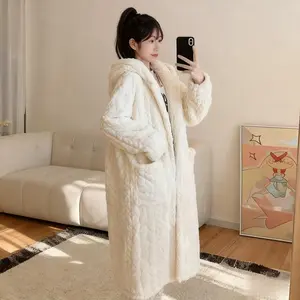 Women's Fleece-Lined Hooded Bodysuit with Pockets Long-Sleeved Warm Loungewear for Home Bed Soft Acrylic Pajamas Machine Washable Ideal Winter Wear Everyday Nightwear