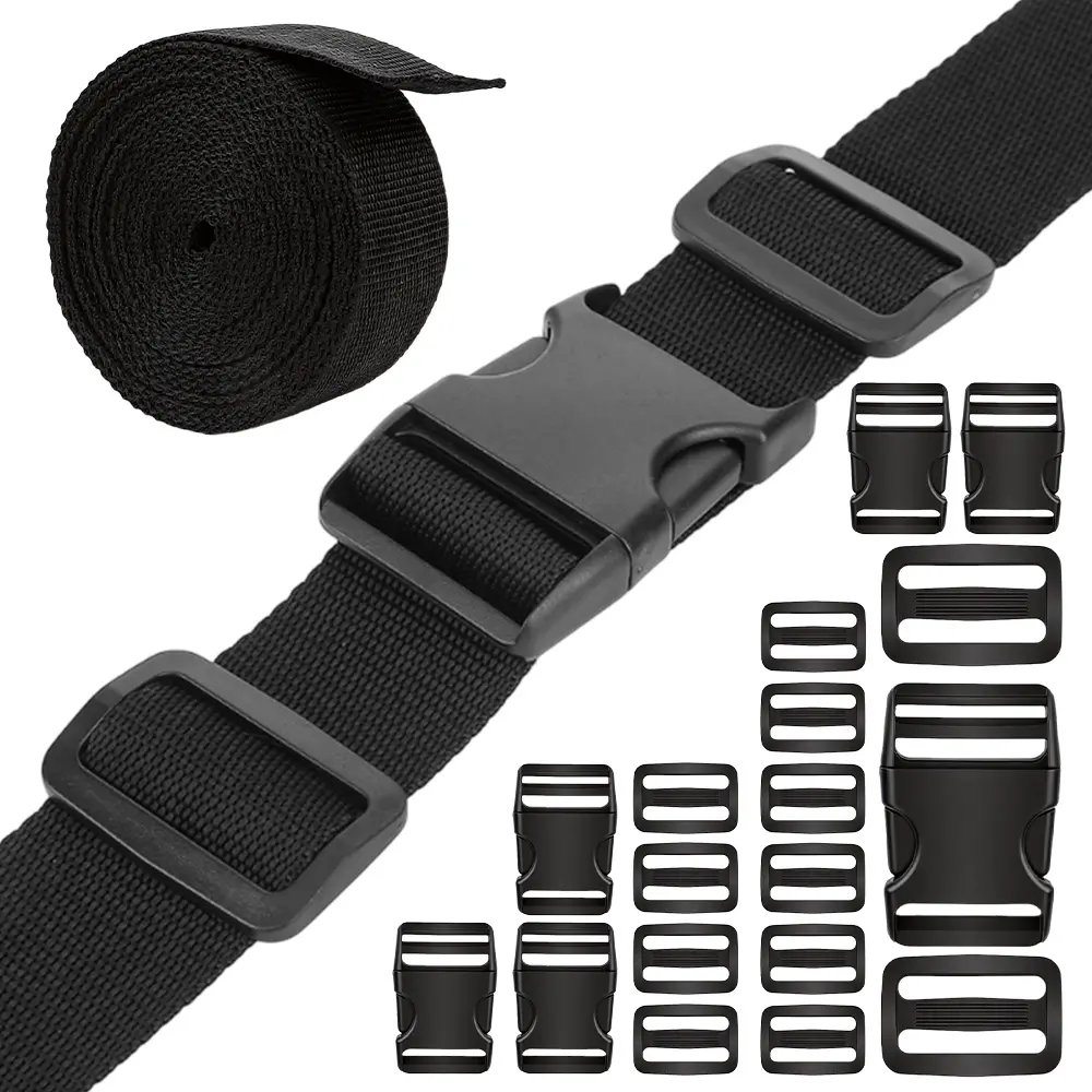 Nylon Strap Kit with Buckles Quick Side Release Plastic Buckles Replacement Heavy Duty Dual Buckles for backpacks, collars and DIY gear straps