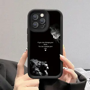 Phone Case: Inspirational Quote with Lion And Cat Pattern Phone Case Fashionable Popular Shock - Proof Anti - Fingerprint Full Coverage Thick Protective Soft Case Compatible with iPhone 17 E Air Pro ProMax iPhone16 15 14 Plus 13 12 Mini 11 X XS XR