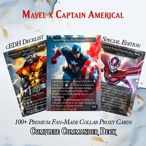 ️ CAPTAIN AMERICA SUPER-SOLDIER PROXY COMMANDER DECK – PREMIUM COLLECTOR SET (123 CARDS | 4 VERSIONS | DICE SET | PLAYMAT | VELVET BAG | LEATHER BOX)