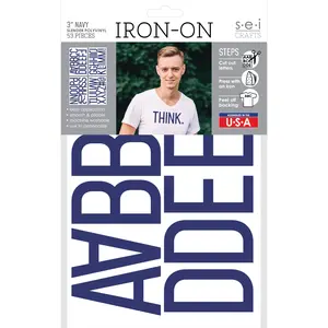 9-436 Navy Slender Polyvinyl Iron-on Letters 3"