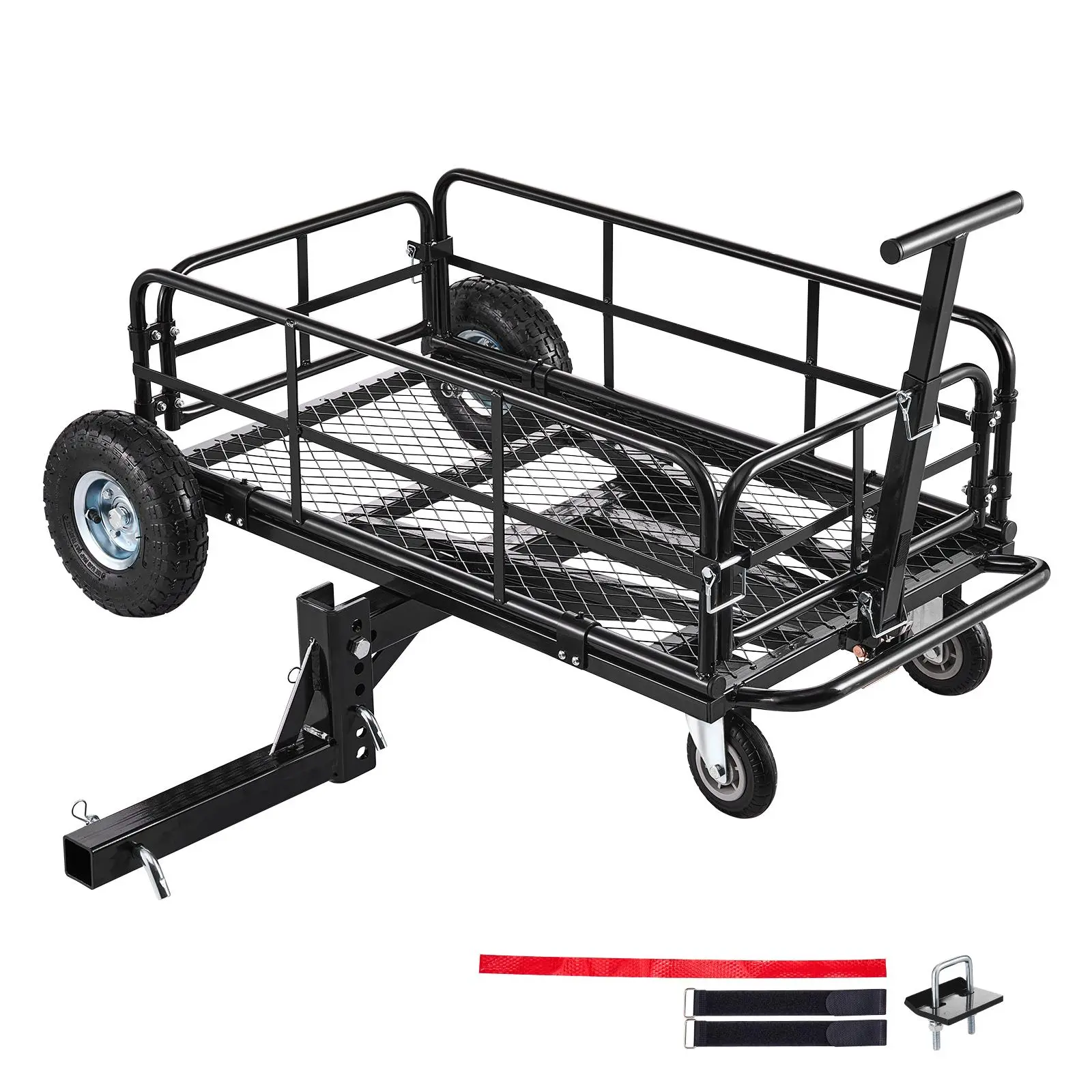 VEVOR Heavy Duty Carbon Steel Hitch Mount Cargo Carrier with Wheels, Guardrail & Hitch Stabilizer, 36.2x21.3x11.8in Foldable 2-in-1 Rear Luggage Rack Basket & Cart, 2-in Receiver for SUVs, 400lbs Load for Road Trips & Outdoor Trips