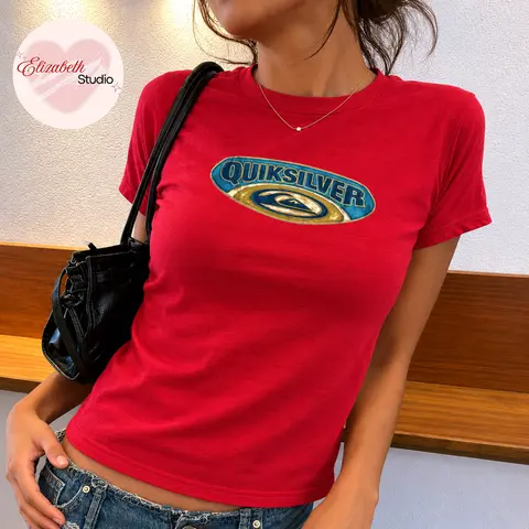 Surf Style Baby Tee, Ocean Graphic Shirt, Coastal Y2K Aesthetic Top, Soft Cotton Slim Fit Tee, Summer Trend Tee