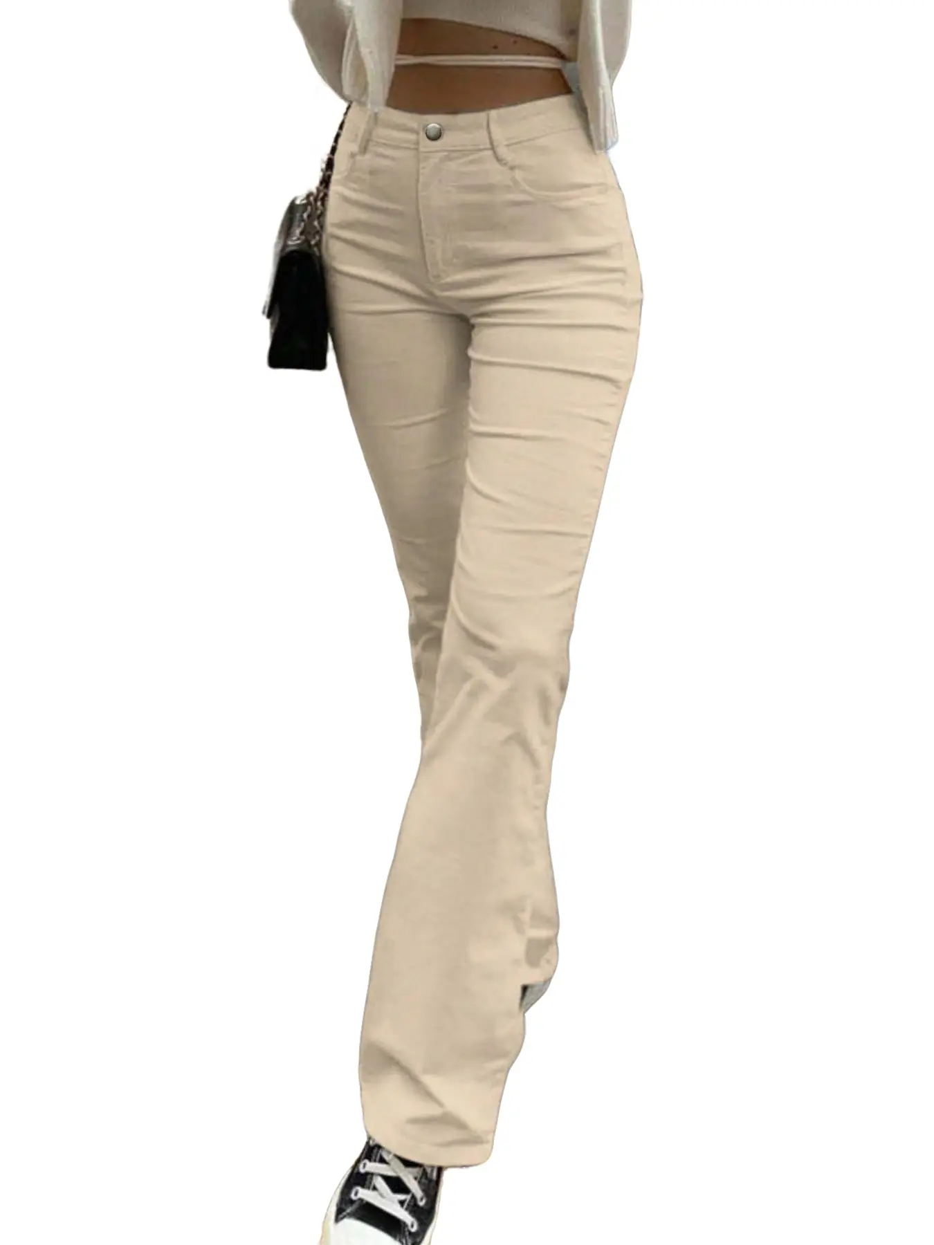 Women's Plain Flared Leg Pants, Elegant Fashion Casual Bell Bottom Trousers for Daily Outdoor Wear, Women's Bottoms for All Seasons