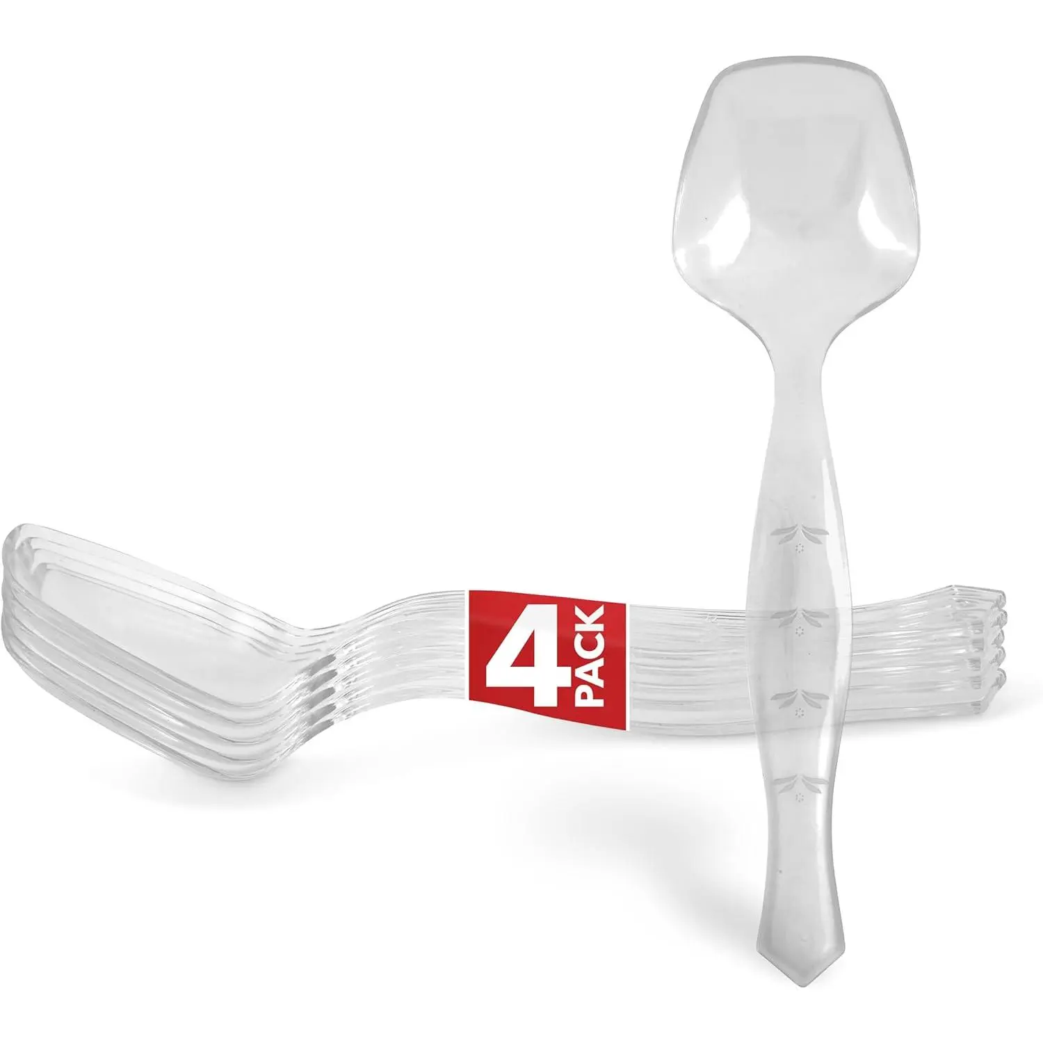 Stock Your Home 4-Count Thick Plastic Disposable Serving Spoons with Glossy Handles, Catering Cutlery for Weddings, Birthday Parties, Buffet Use