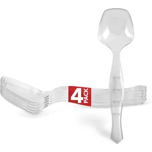 4 Count Disposable Serving Spoons, Clear Plastic Serving Spoons for Catering Weddings, Holiday Parties, and More, Large Plastic Serving Utensils for Buffet, Party Spoons, Stock Your Home
