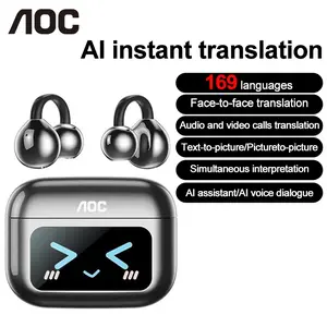 AOC ACD3521 Clip-On Ear Headphones with Real-Time Translation in 169 Languages with APP, Audio-Visual Future Touch Screen, BT6.0 Wireless Headphones for Music & Phone Calls, Sport Waterproof & Sweatproof