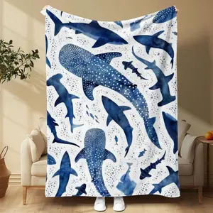 Shark Pattern Blanket, Soft Warm Throw Blanket, Air-conditioned Room Blanket, Warm Nap Blanket for Home Office Travel, Lightweight Blanket b1212
