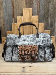 Cowhide & Tooled Leather Duffle Bag!