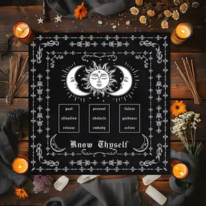 Mystical Sun Moon Tarot Spread Design Square Tarot Tablecloth, Witch-style home decor Altar Cloth Multiple Sizes Polyester Fabric, Easy to Clean and Maintain Decorative Divination Cloth for Spreads & Rituals Gift for family and friends