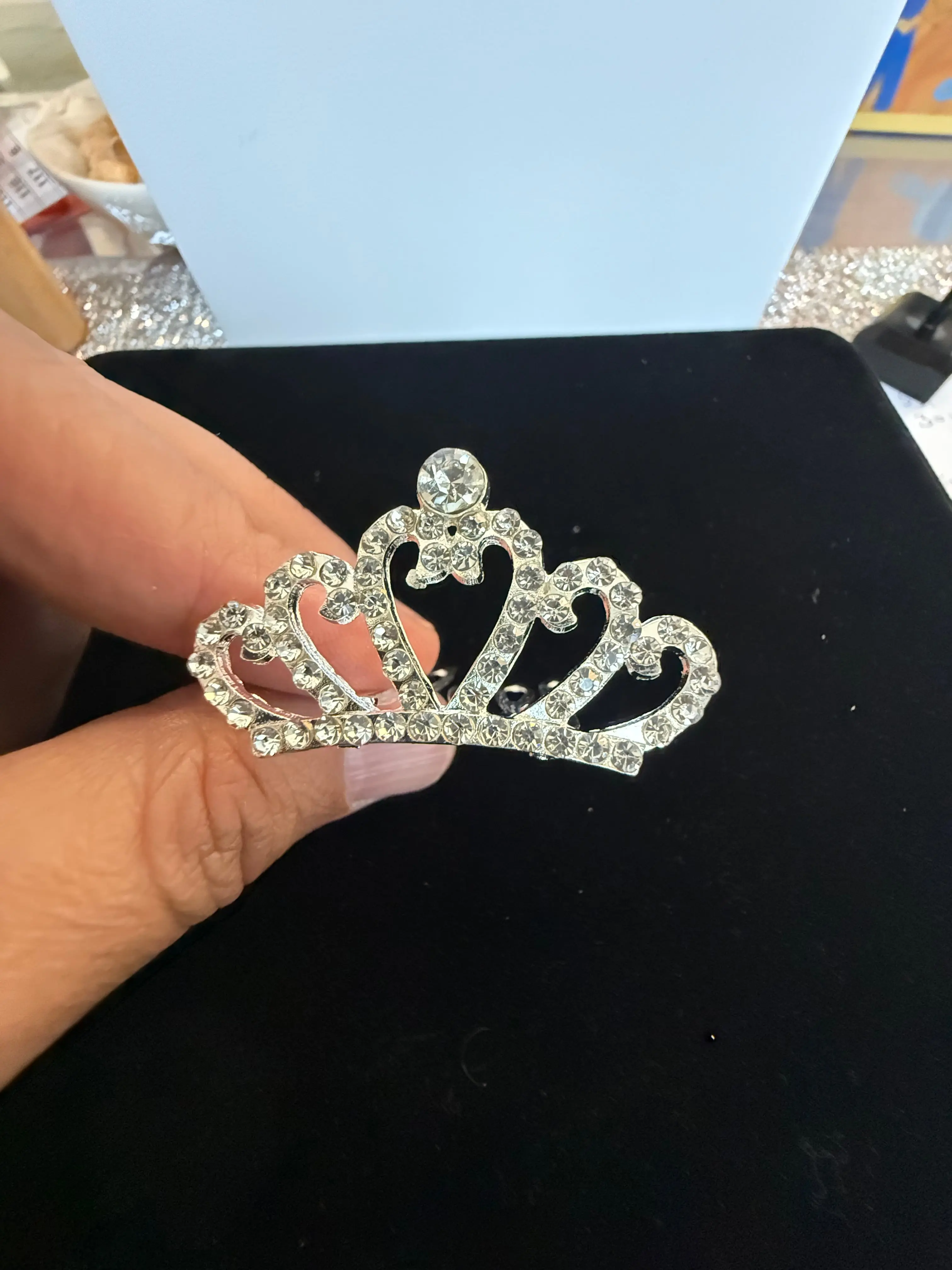 Silver Rhinestone Tiara Hair Comb – Crystal Crown Bridal Wedding Hair Accessory 7052