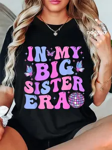 100% Cotton Groovy In My Big Sister Era Graphic Printed T-Shirt