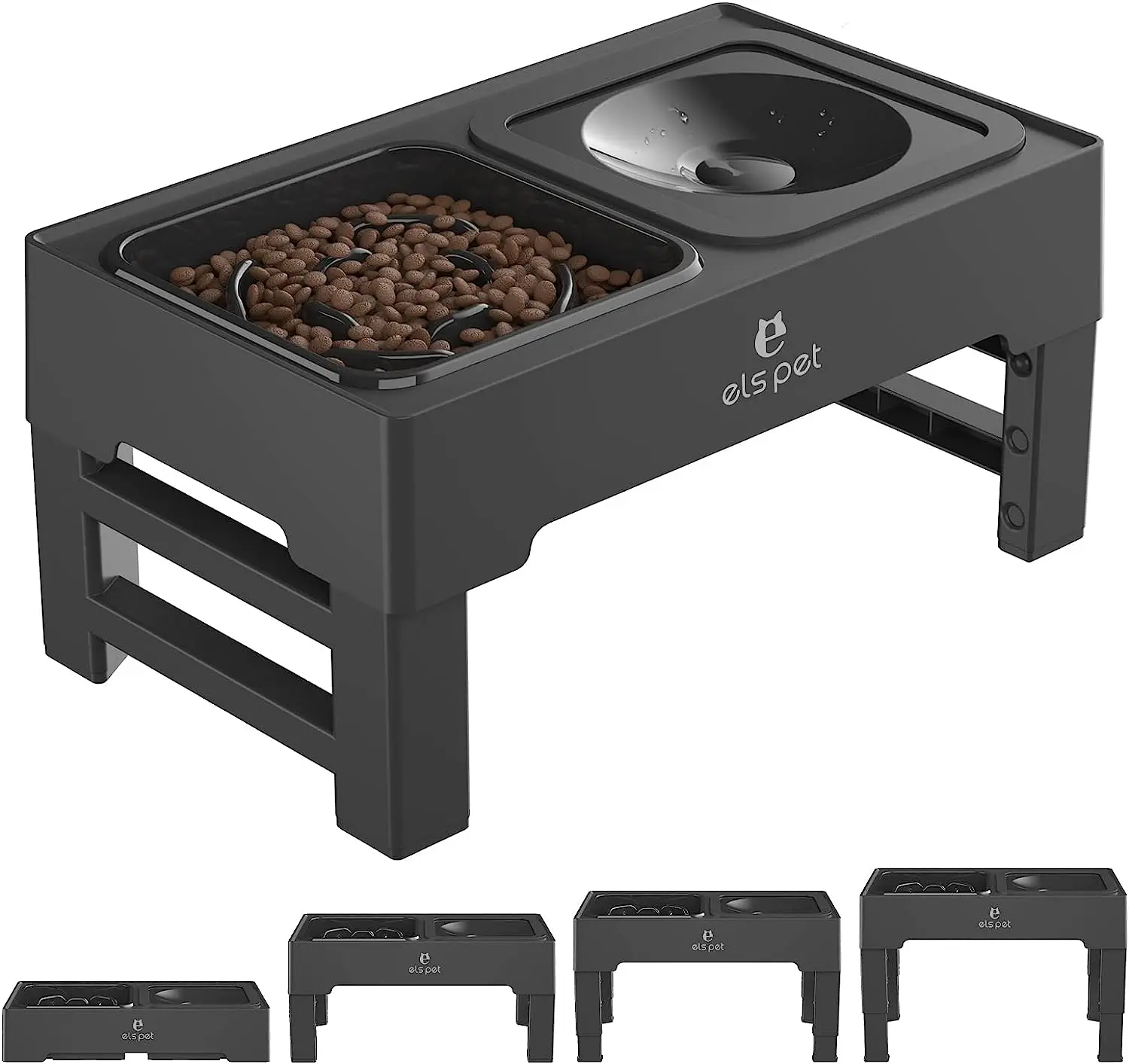 Elevated Slow Feeder Dog Bowl with No Spill Water Bowl 4 Height Adjustable Raised Non-Slip  with Stand for Small Medium Large Dogs pet food