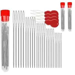 75 pcs large eye needles - equipped with 4-pcs needle threading device, various sizes of sewing embroidery needles, sewing needles, sewing tools, used for sewing and handmade production