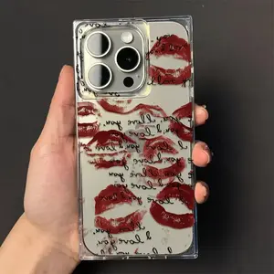 1 piece Fashion square design sexy red lip print anti-drop shockproof full cover mobile phone case for iPhone 17pro Max/16pro/16plus/16/15/14/13/12 cute and fashionable Halloween Valentine's Day Christmas gift