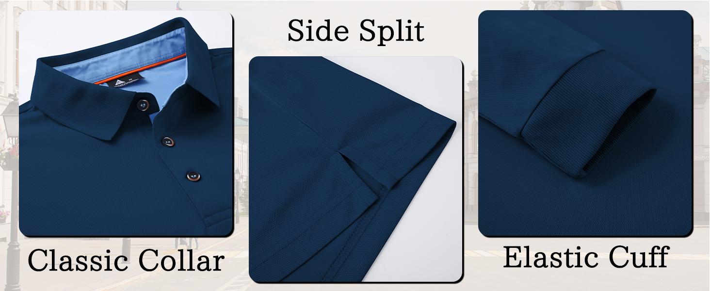 Men’s Long Sleeve Polo Shirt, 3-Pack — Moisture-Wicking Golf/Business Travel Casual Turn-Down Collar Shirt Block Color Dry Quick