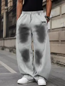 Side Full Zip Wide Leg Sweatpants Men, Y2K Flared Zip Up Track Pants Streetwear, Gray Drawstring Waist Flared Sweatpants, For Daily Wear, Street Style, Summer Outfits, Men's Retro Streetwear #springsaledeals2026 #summeroutfits #tiktokshopmademebuyit #mens