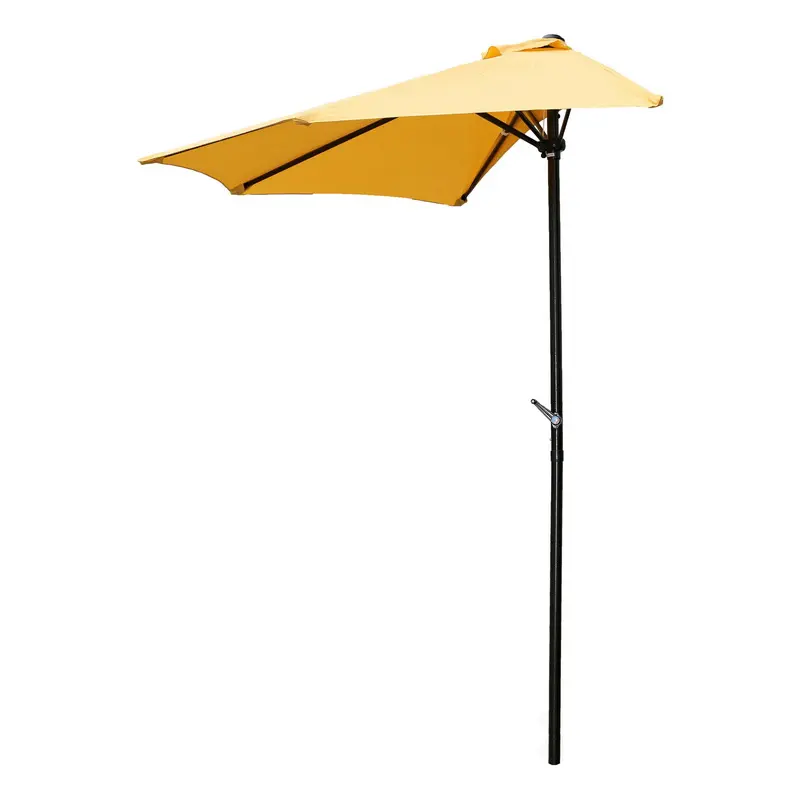 212 MAIN 9 ft. Half Round Wall-Hugging Patio Parasol - Lemon Yellow, Aluminum Frame Canopy, UV-Resistant Retractable Sun Shade Canopy, Hand Crank, Weatherproof Bronze Pole, Wall Huggers Outdoor Umbrella for Balconies