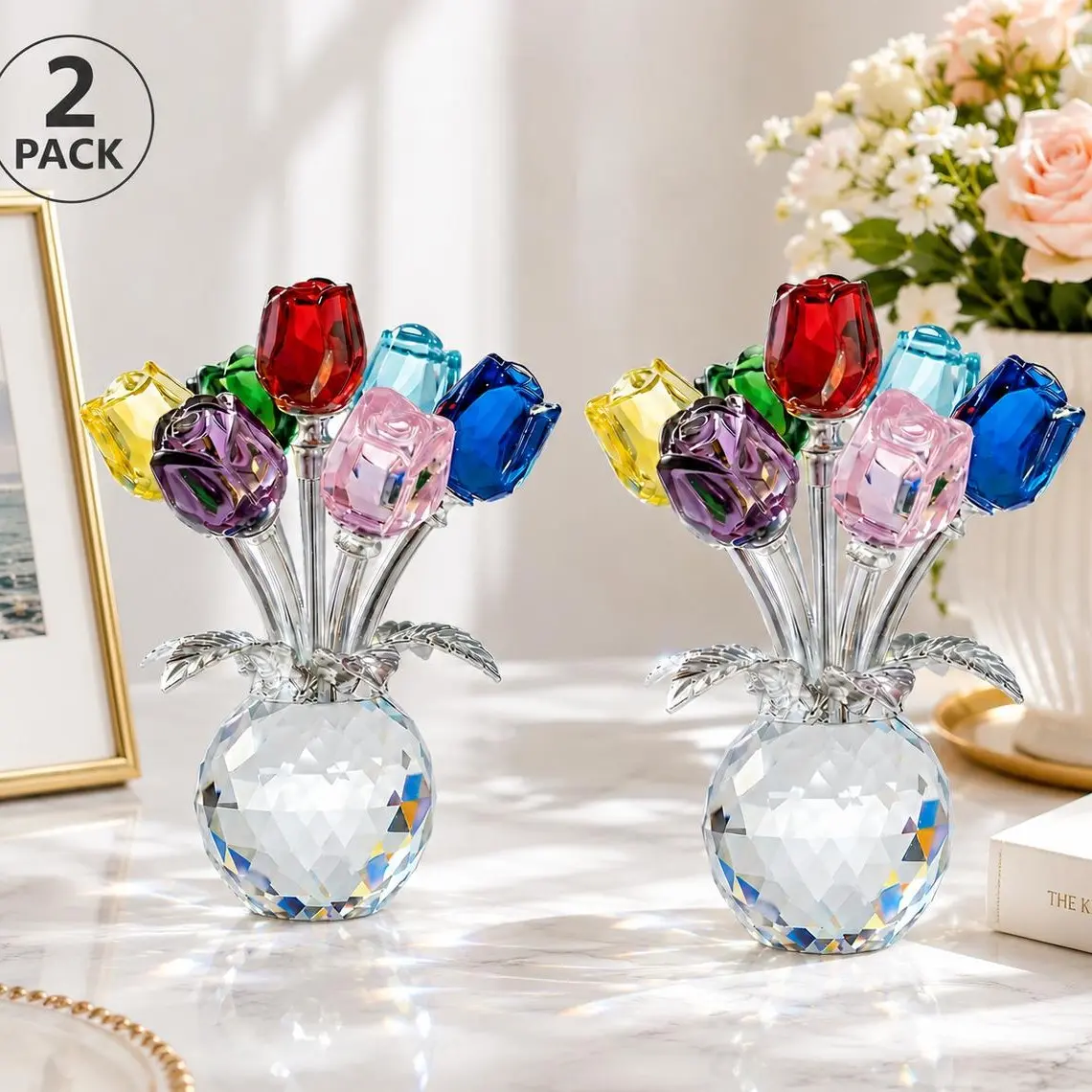 【A Rose That Never Fades】Crystal Forever Rose, Handmade K9 Crystal Flower Gift for Women Wife GF Daughter, Romantic Room Decor Decoration positive bouquet
