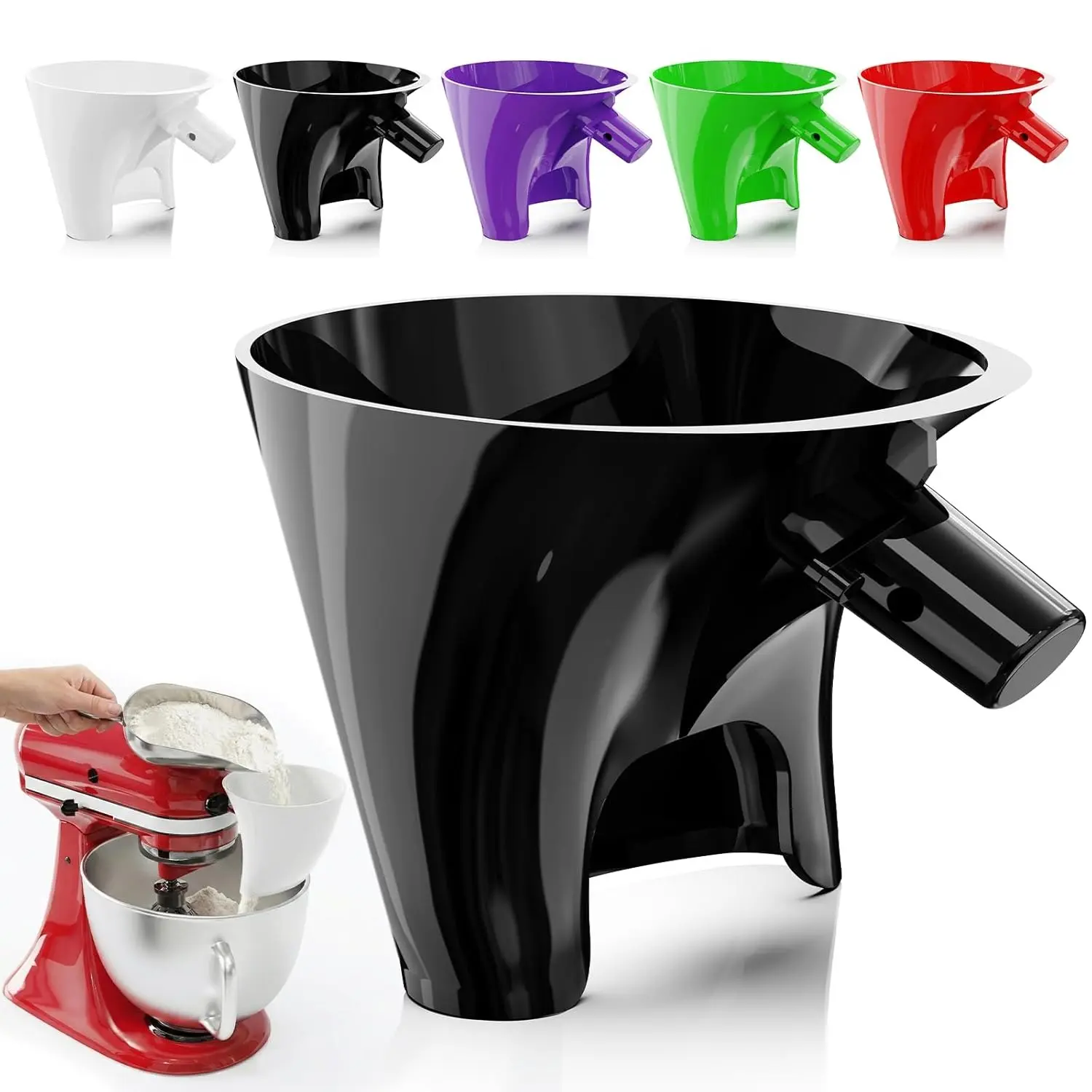 CPERSDEJ Thick Plastic Flour Funnel Attachment for KitchenAid Stand Mixers, Fits KSM150 5-Qt Tilt-Head Models, Compact Design with Guided & Wide Mouth Pour, Easy to Clean & Store Mess-Free Baking Kitchen Utensil