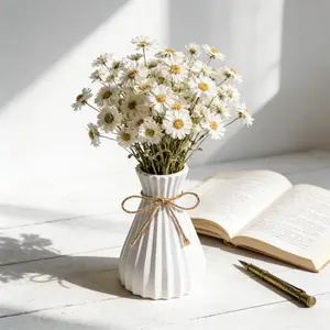 Rope Bow Ribbed Vase, French Country Vintage Style Chunky Vase, Lightweight Leakproof for Fresh Cut Flowers，Farmhouse Boho Table Centerpiece Vase for Home Decor, Vintage Vases