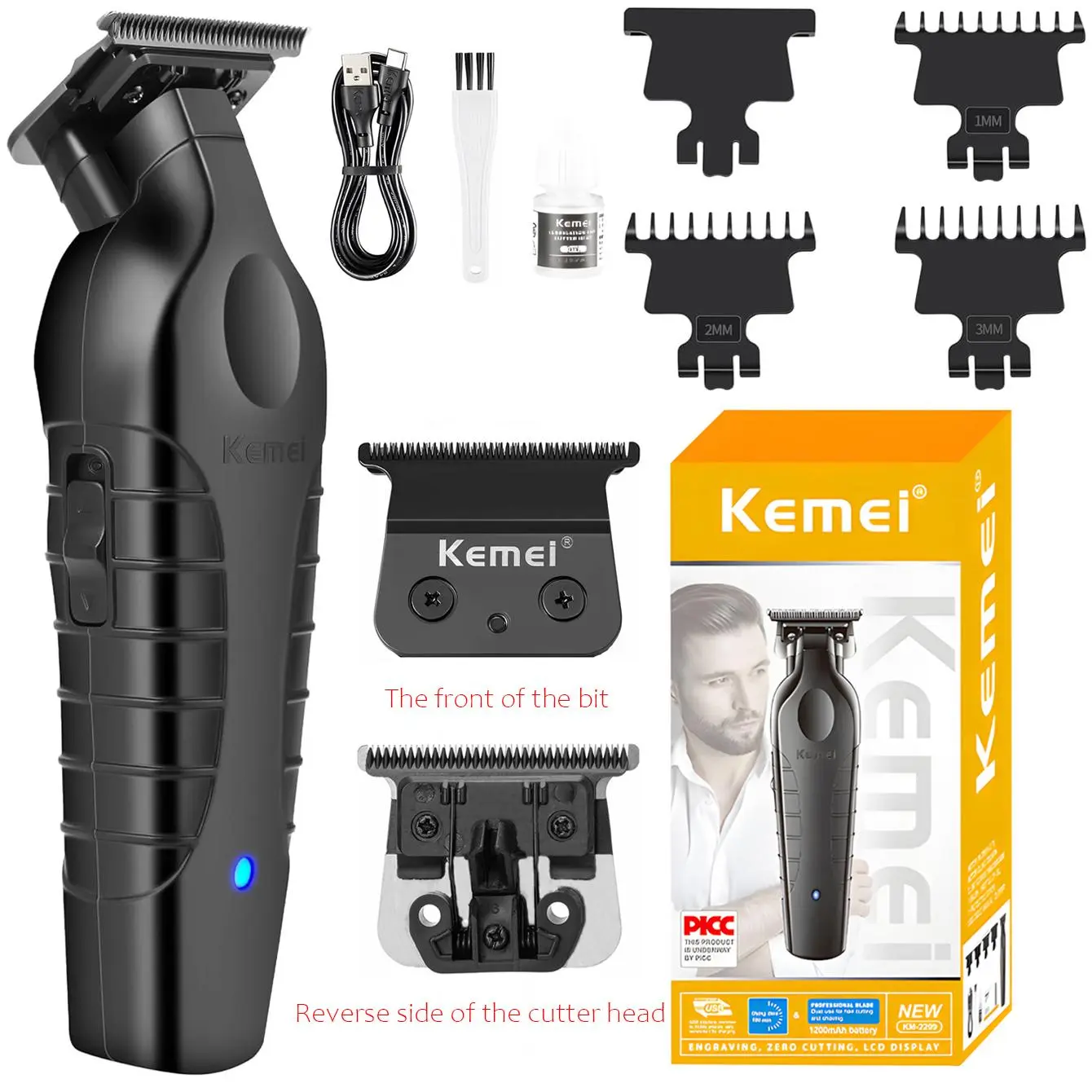 Kemei Km-2299 Men's Hair Clipper, Wireless Beard Trimmer, Professional Grooming Kit, LED Display, USB Rechargeable Shaver, Ideal Gift, High Quality Trimmer, Cordless Hair Cutting, Cordless Hair Clippers