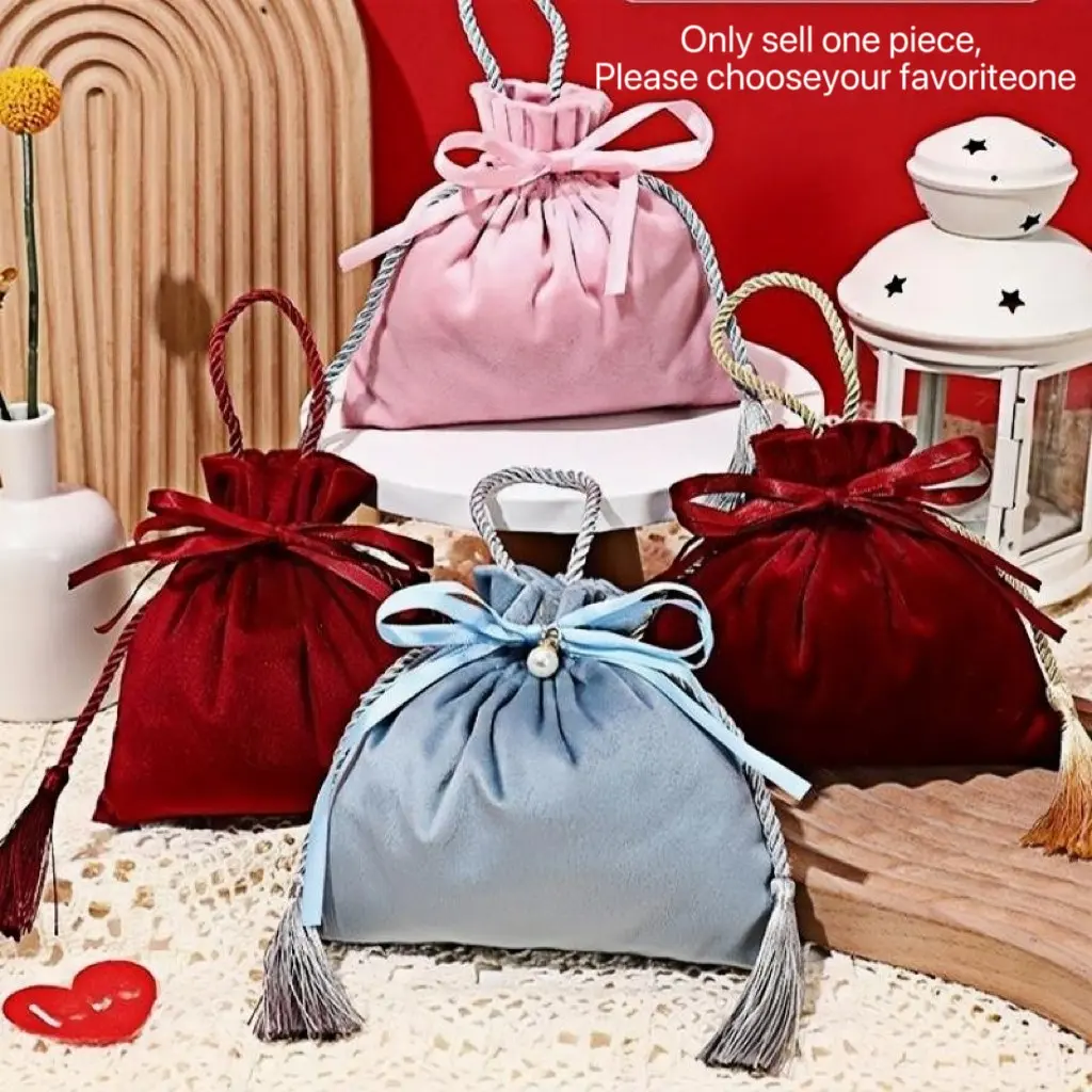 10-Piece Satin Ribbon Drawstring Candy Bags, Blue Colors, Fringe Design, Perfect for Weddings & Parties, Fashion Gift Pouches, Party Favor Packs, Goody Bags
