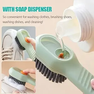 1pc household soft bristled cleaning brush, hanging type, reusable, Shoe scrubbing, laundry and shoe cleaning brush, with a press type automatic liquid separator, multifunctional, cleaning supplies