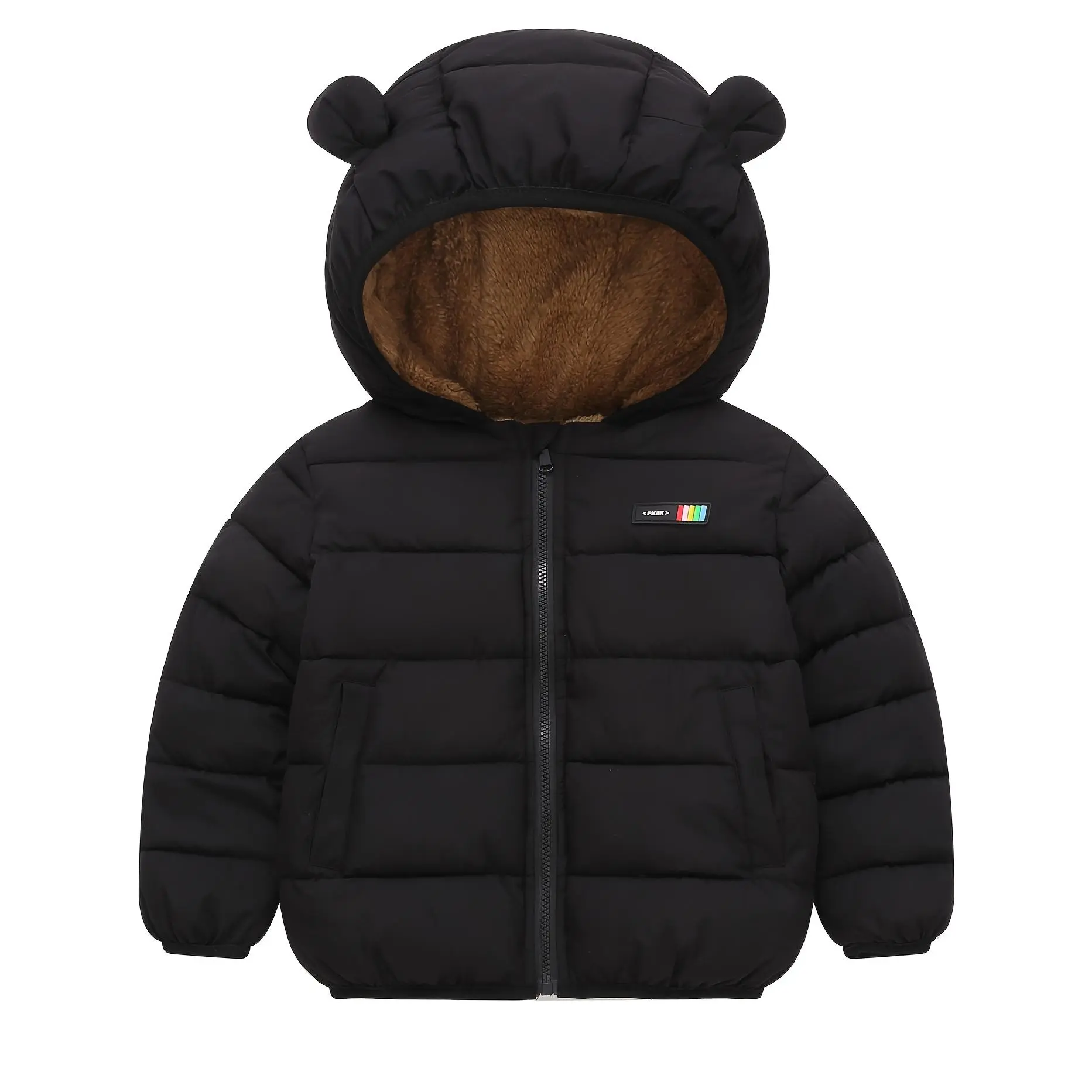 New' & ' Plush Fleece Hooded Jacket with 3D Bear Ears & Zipper Closure - Warm Winter Coat, 100% Polyester, Machine Washable, Cozy Outerwear for Teens & (Autumn & Winter) - Casual Winter Jacket for Everyday & Parties, Winter Coat, Snow Jacket