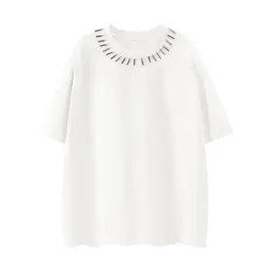 Men's 2-Pack Oversized Rivet Collar Short-Sleeve T-Shirts - Punk Metal Stud Neck, Loose Streetwear Tops, Black & White