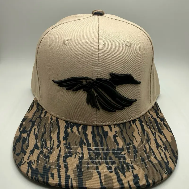 3D Puff Duck Embroidered Design on a Natural/Lowland Camo Riverbed Threads Flat-Bill Hat