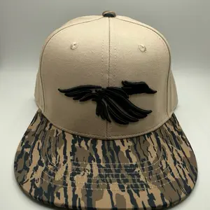 3D Puff Duck Embroidered Design on a Natural/Lowland Camo Riverbed Threads Flat-Bill Hat